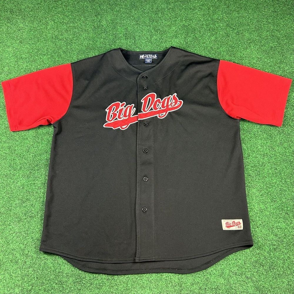 Vintage Big Dogs Fun & Attitude Baseball Jersey XL Black Red Y2K Short Sleeve‎